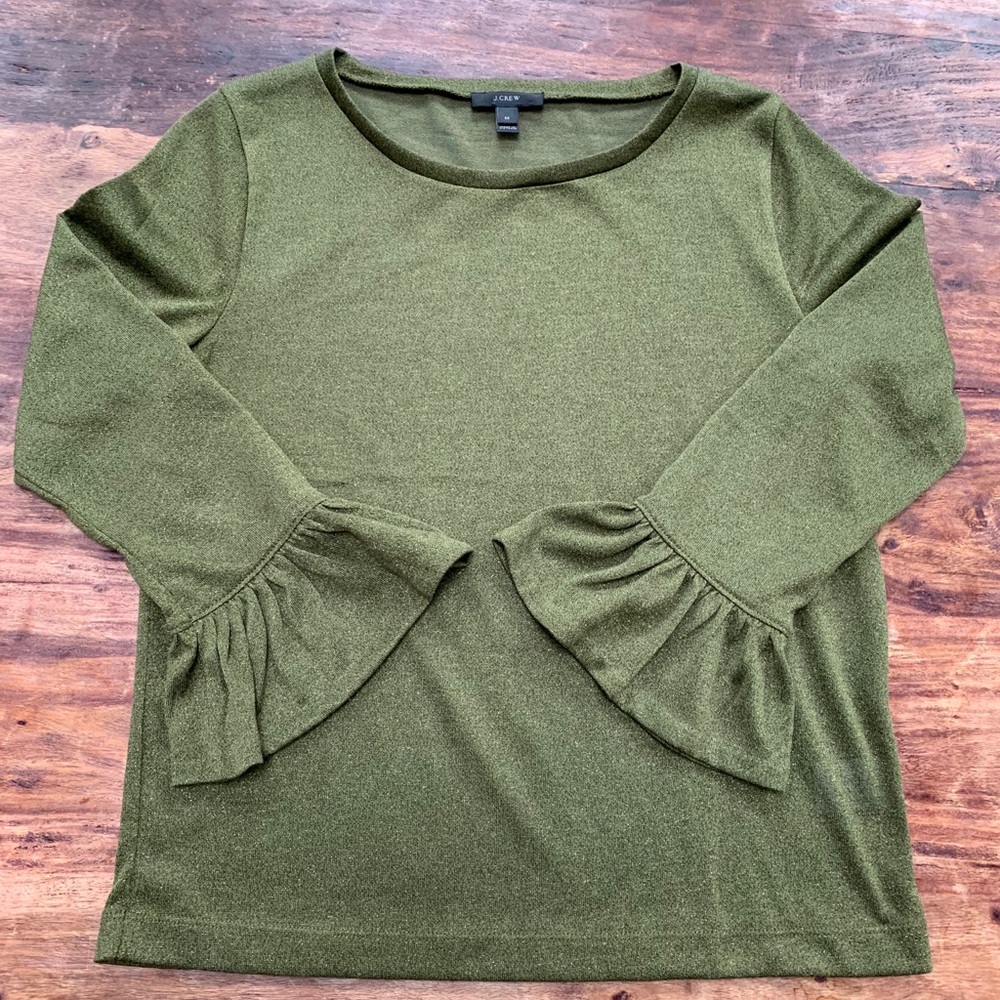 J. Crew Army green with gold shimmer top